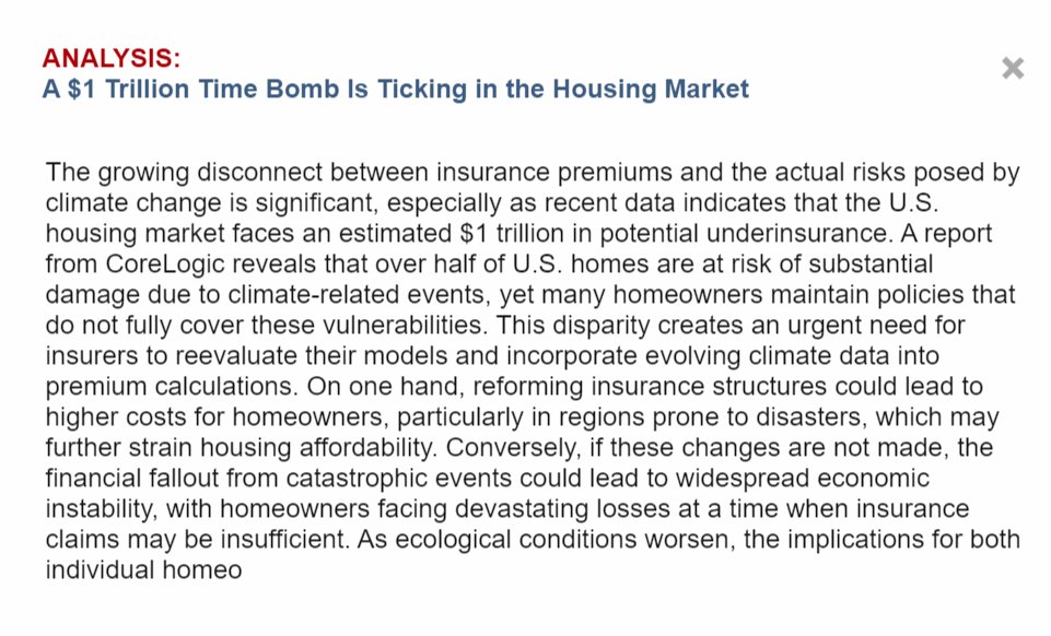 tradingai_'s tweet photo. Recent data indicates that the #US housing market faces an estimated $1 trillion in potential #underinsurance. A report from @CoreLogicInc reveals that over half of U.S. homes are at risk of substantial damage due to climate-related events. https://t.co/4ESt4jidBv https://t.co/hLfislLx6V