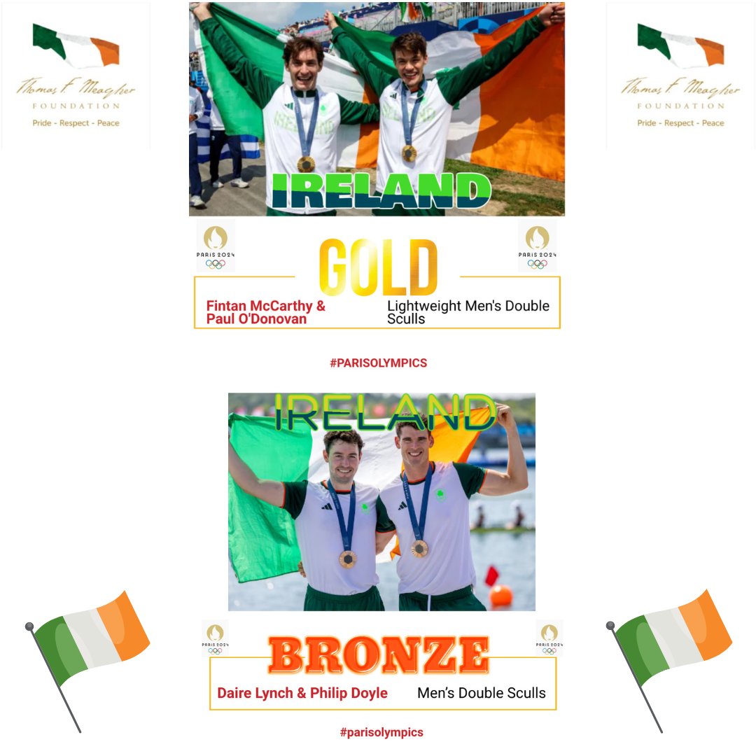 👏☘️🍀🚣‍♂️Skibbereen's Paul O'Donovan and Fintan McCarthy have won gold for Ireland in the men's double sculls. Philip Doyle and Daire Lynch have won a brilliant Olympic bronze medal. Big congratulation to you all on your unbelievable achievement!!  #TeamIreland #Paris2024