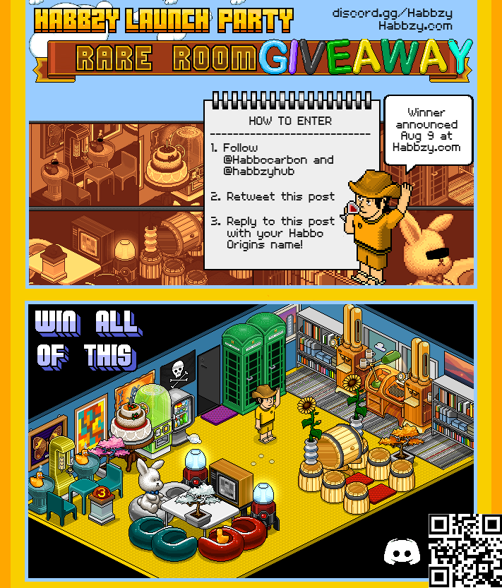 📢WIN AN ENTIRE ORIGINS RARE ROOM!

With 3 Simple Steps!

To celebrate the launch of Habbzy.com, we are pleased, in addition to all of our in-game competitions for our fabulous launch week, to be doing an exclusive X competition also!

To enter:
1. Follow