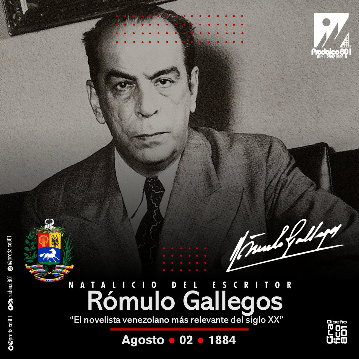 viloria801's tweet photo. #02Aug NATALICIO ROMULO GALLEGOS https://t.co/G00nxJzF48