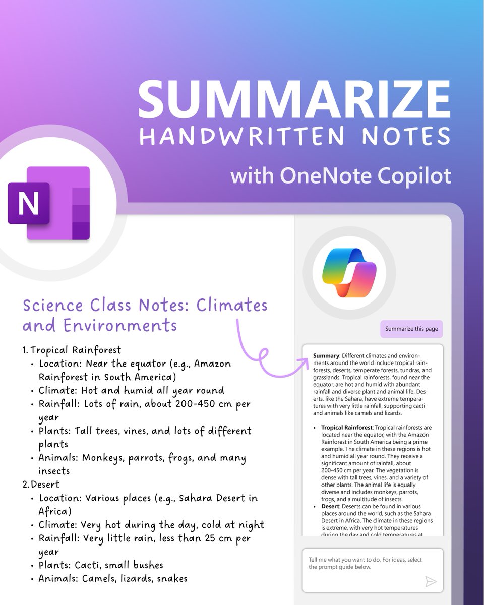 Soon #OneNote Copilot will be able to read and analyze both typed and inked notes. 📝

Get the details on this time-saving update: msft.it/6017l5Rql

#MicrosoftEDU