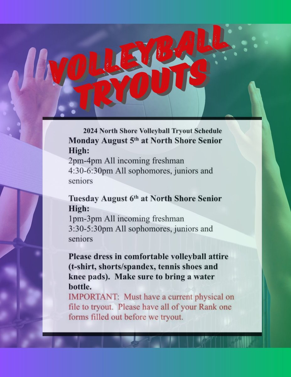 Volleyball tryouts MONDAY AUGUST 5!!! 🏐🏐🏐