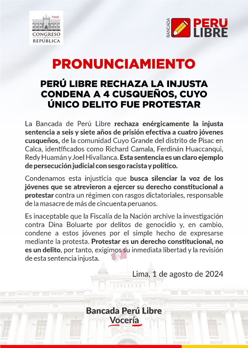 Condenamos todo acto de injusticia que va en contra de nuestros hermanos del Perú profundo.