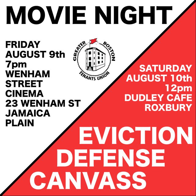 Double feature next weekend for you all! Enjoy the movie "Death Promise" (rated R) with us 7pm on 8/9, then start the day on 8/10 with an eviction defense canvass at noon! Movie in JP (bring snacks/chairs!), canvass meetup at Dudley Cafe. RSVP at gbtu.xyz/canvass