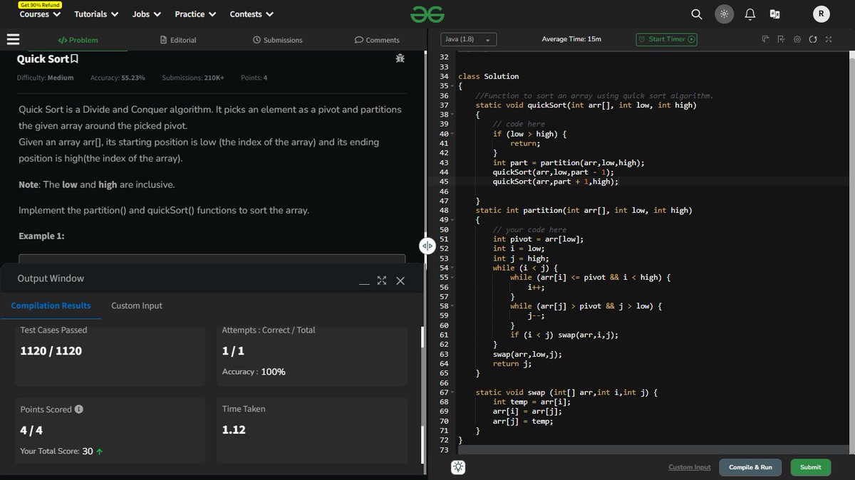 ronakyadav1325's tweet image. Day : 61 💗
Topic : Sorting technique 🧩 
Description : Quick Sort 🗂️ 
#DSA #StriverA2ZDsa