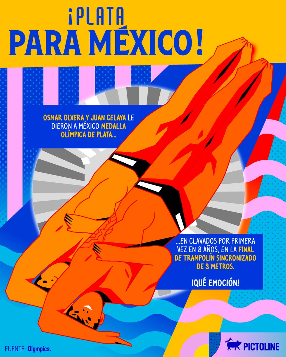 ¡Otra para México! 🇲🇽 Osmar Olvera y Juan Celaya ganaron una histórica medalla de plata en clavados sincronizados en #París2024 🥈👏

#OsmarOlvera #JuanCelaya #MedallaDePlata #ClavadosSincronizados #JuegosOlímpicos2024  #Pictoline