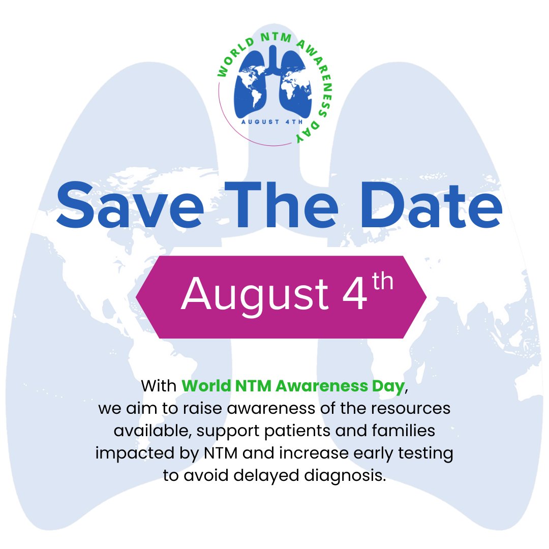 Join us in raising awareness for World NTM Awareness Day on August 4th! 🌍💙 Let's come together to support those affected by Nontuberculous Mycobacterial (NTM) lung disease.⠀

Visit bit.ly/3DwNCkt  today.

#worldntmday, #ntminfo, #ntm, #ntmlungdisease, #ntmawareness