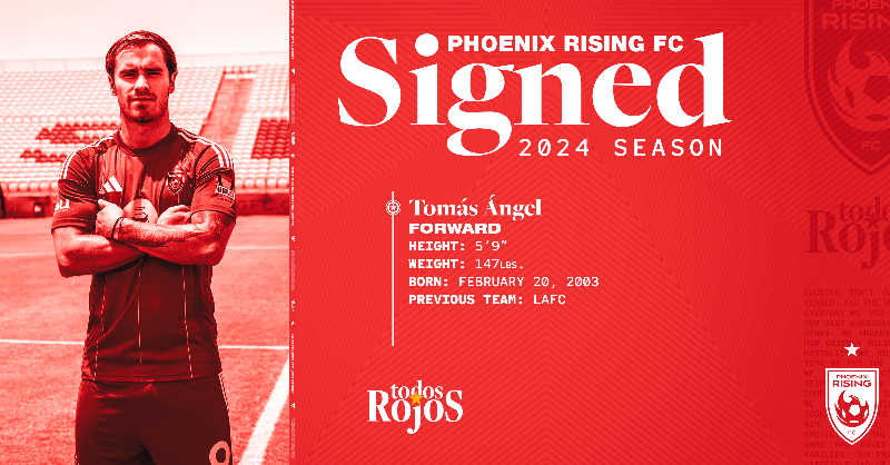 PHXRisingFC's tweet photo. NEWS: Phoenix Rising FC Signs Striker Tomás Ángel on Loan from Los Angeles FC. 

Bienvenido Tomás! 

#TodosRojos
