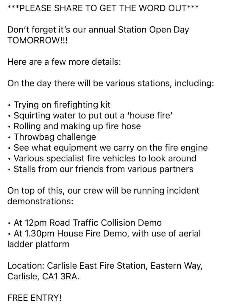 CarlisleEast's tweet photo. Station Open Day TOMORROW!! https://t.co/u59pLhXnbC