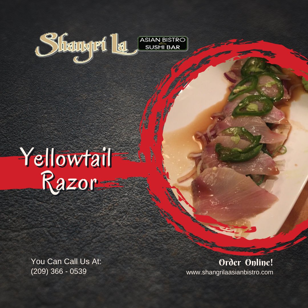 ShangriBar's tweet photo. Experience the delicate flavors of our YellowTail Razor! 🐟✨

📍 203 S School St A, Lodi, CA
☎️ +1 209-366-0539
🌐 https://t.co/cnpbeXbVtX  

#ShangrilaAsianBistro #YellowTailDelight #ShangriLaEats https://t.co/pTsPxJSYeT
