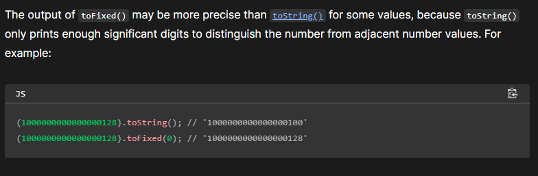 pedroolvj's tweet photo. @delusional_emo @lixeletto @iscodandrade na verdade é por conta disso aqui, o toFixed realmente foi criado para gerar um string preciso de um numero
para o mesmo resultado retornando um numero você usa o operador Math.round() https://t.co/tmyanWOeQE