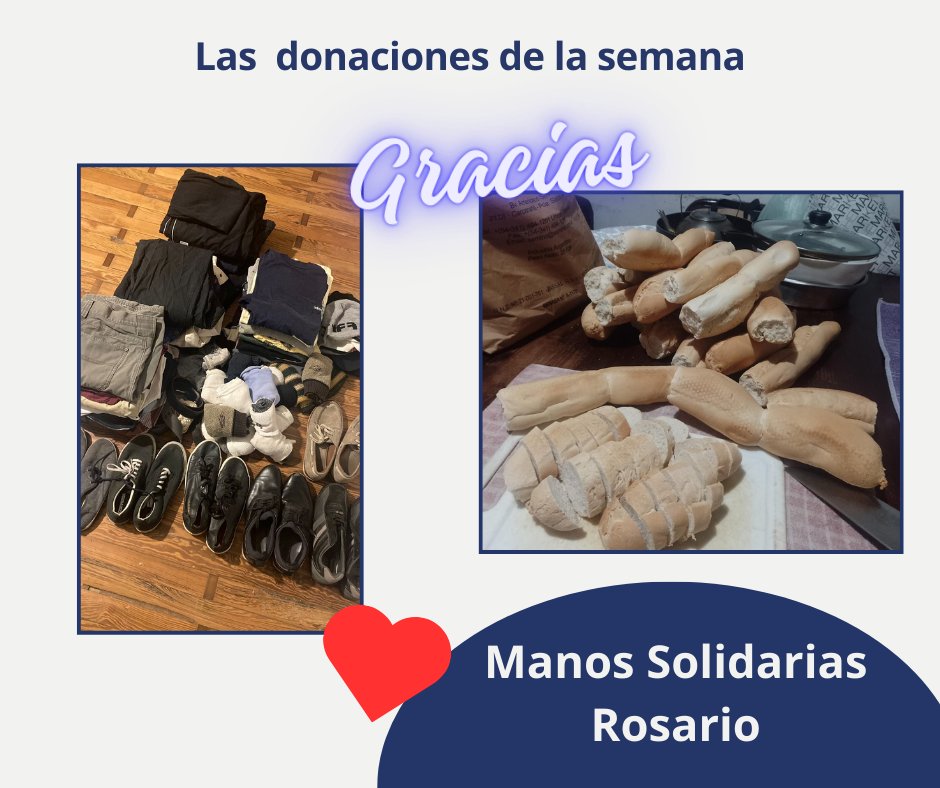 Cada donación recibida nos llena el corazón. El Gran Almacén y la Panadería San José de Rosario nos aportan pan dos veces por semana y la ropa es gracias a uds, que se suman a nuestra causa porque la calle no es un lugar para vivir