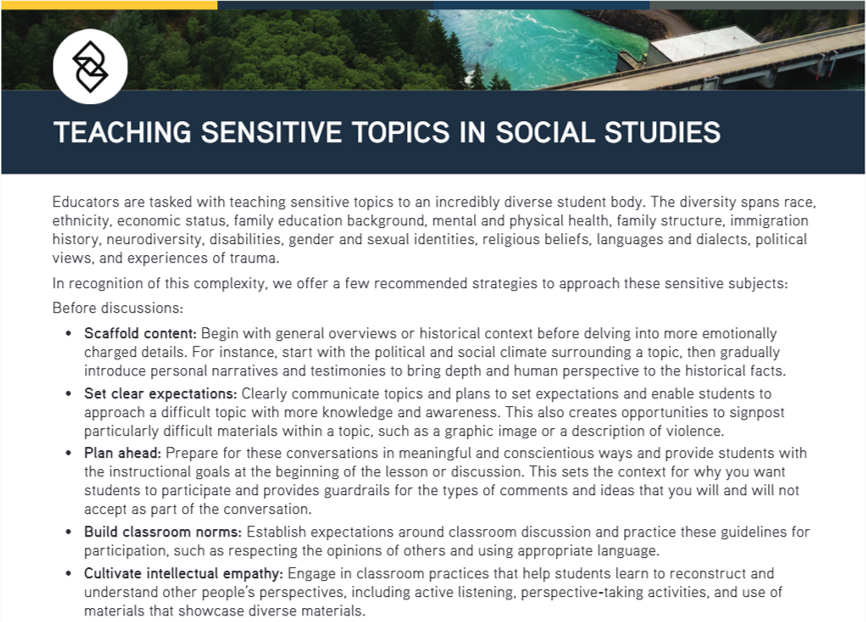 The current events have been current event-ing lately. OER Project provides a "Teaching Sensitive Topics Guide" to help educators teach current event topics that your students will have questions about. tinyurl.com/5dvre8zr