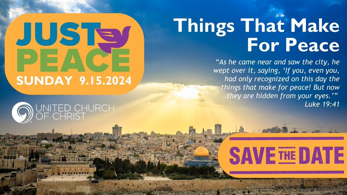 📅 SAVE THE DATE: Just Peace Sunday is September 15, 2024.

🙏🏼 Each year, the <a href="/UnitedChurch/">United Church of Christ</a> observes this Sunday as an opportunity to renew our commitment to our Just Peace vision.

Stay tuned for upcoming worship resources on our Just Peace 2024 site! ucc.org/just-peace-sun…