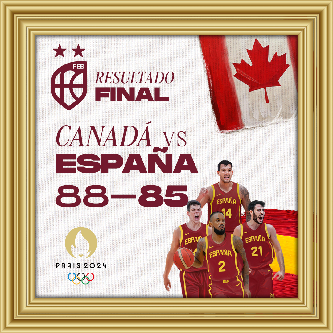 BaloncestoESP's tweet photo. 🇫🇷 @Paris2024 | Lo hemos dado todo hasta el final...

Gracias, #LaFamilia 🙏 Muy ORGULLOSOS de vosotros ❤️

🏆 Fase de Grupos #Olympics
🇨🇦🆚🇪🇸 (FINAL | 88-85)
📌 Pierre Mauroy (Lille)
📺 @la2_tve - @Eurosport_ES 

#SomosEquipo https://t.co/FEc8kqacFb