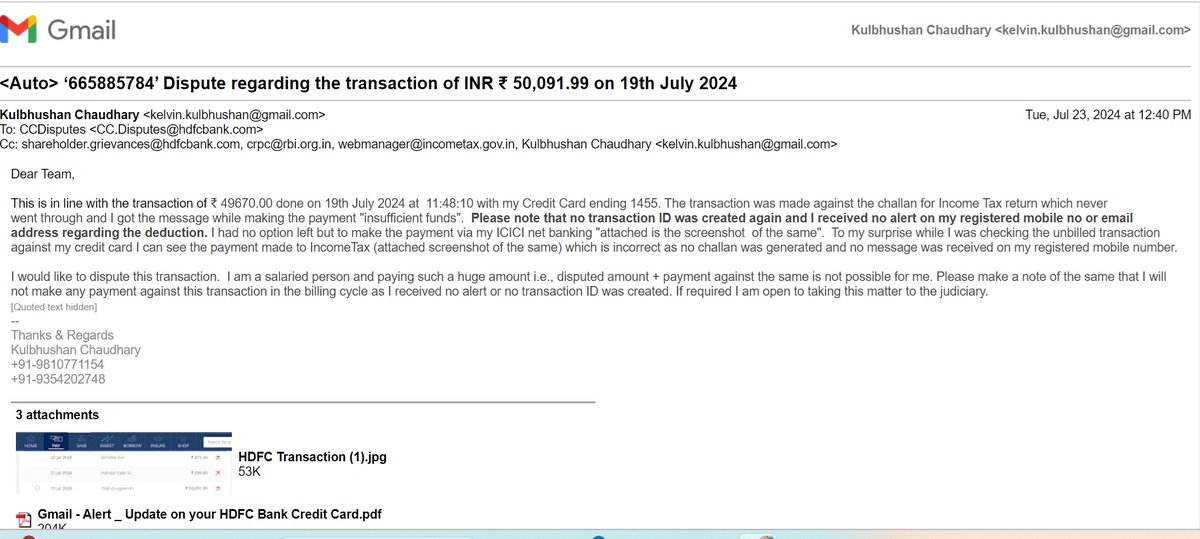 GuyIn140Chars's tweet photo. @HDFCBank_Cares I have already mailed my concern to PriorityRedressal.CreditCards@hdfcbank.com &amp; @RBI My credit card has been blocked. If the payment went through provide me the copy of challan @IncomeTaxIndia &amp; mentioning last 4 digits of my card which is 1455, now blocked. https://t.co/YTEosSSqsL