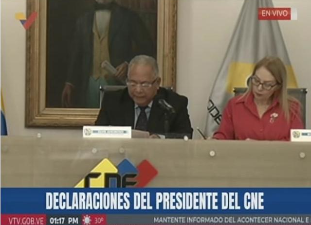 #AHORA Declaraciones del Presidente del Consejo Nacional Electoral, Elvis Amoroso. Informa los resultados con transmisión de 96,87%. Señal que ataques informáticos masivos desde distintas partes del mundo contra el Poder Electoral y principales empresas de telecomunicaciones del