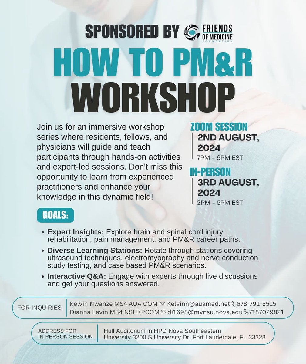 Grateful to be invited as a guest speaker for the upcoming “What Is PM&amp;R” event hosted by Friends of Medicine! 🩺✨

Join us for an insightful session on Physical Medicine &amp; Rehabilitation.📚

📅 Date: August 2nd, 2024
🕖 Time: 7 - 9 PM