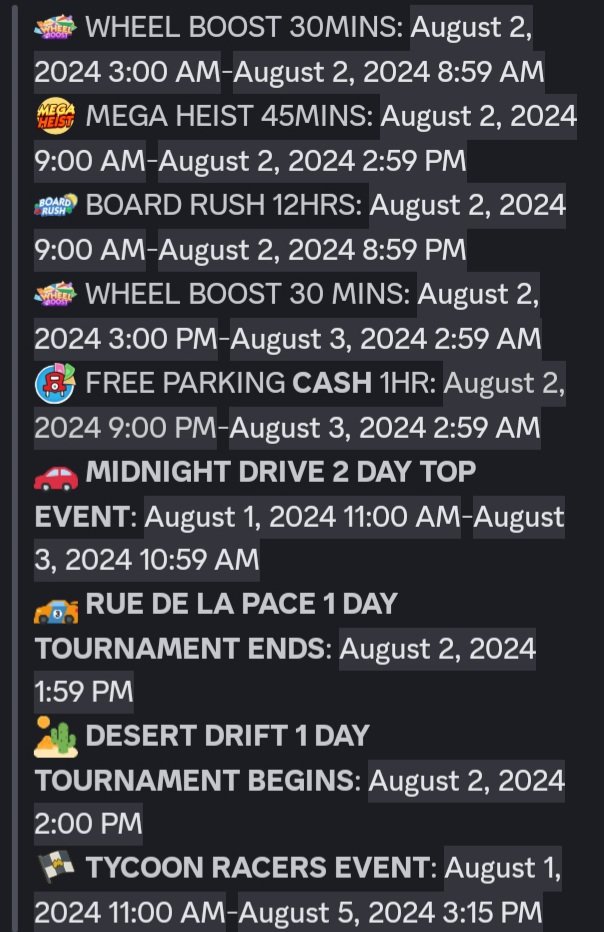 EVENT LIST FOR 08/02/2024
TIMES REFLECT EST!!