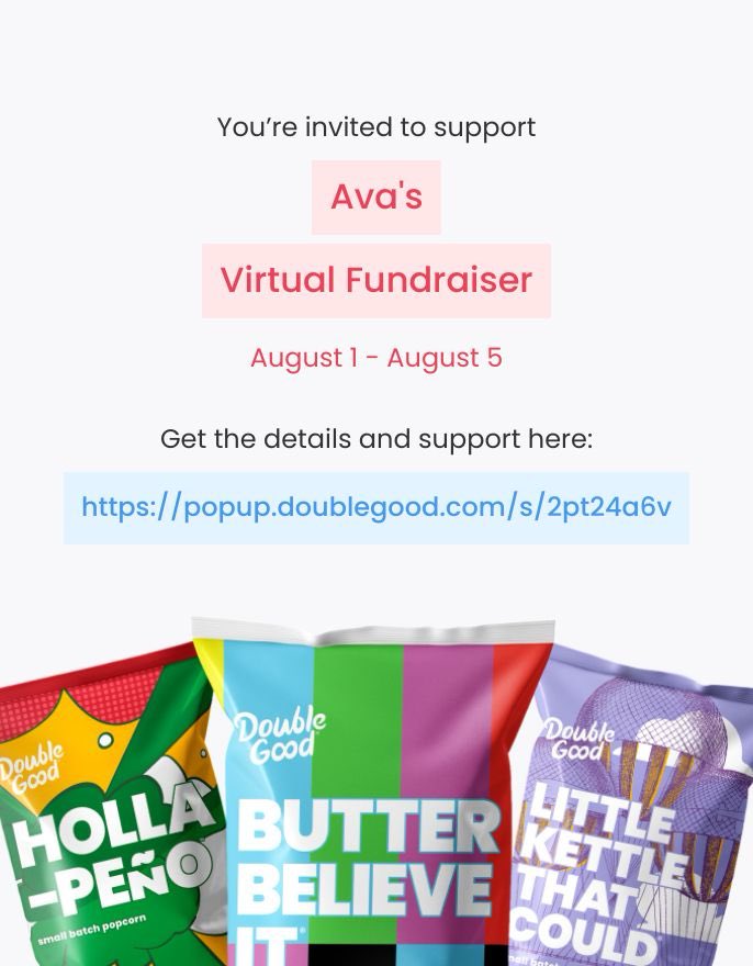 LoveTrevyce's tweet photo. Hi! I’m doing a virtual fundraiser selling Double Good ultra-premium popcorn for 4 days from Thursday, Aug 1 - Monday, Aug 5. Get all the details and support here: https://t.co/lo2q4QENUY https://t.co/JjIlaPArUc