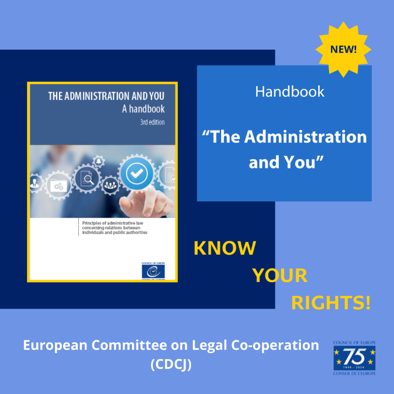 CoE_RuleofLaw's tweet photo. "The Administration and You" - the  latest edition of the Handbook by the @CoE Committee on Legal Cooperation is here!
Its main focus - the use of #AI by public authorities. 
"The Administration and You" - useful for all! 
Get guidance in dealing with public authorities here: