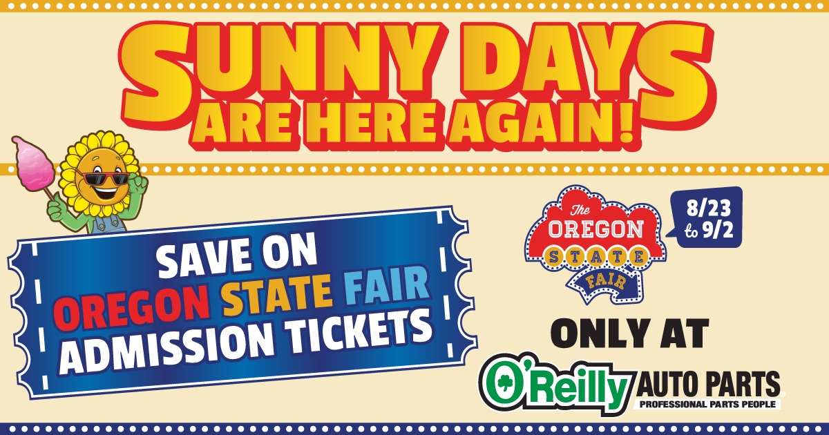 Y'all ready for a deal?
 
O'Reilly Auto Parts is offering up to 50% off on your Oregon State Fair tickets! 🎟️ 

From now through August 22nd, grab your Adult Fair Admission for just $10 and Child Fair Admission for $8 at any O'Reilly Auto Parts store— no service charges! Save...