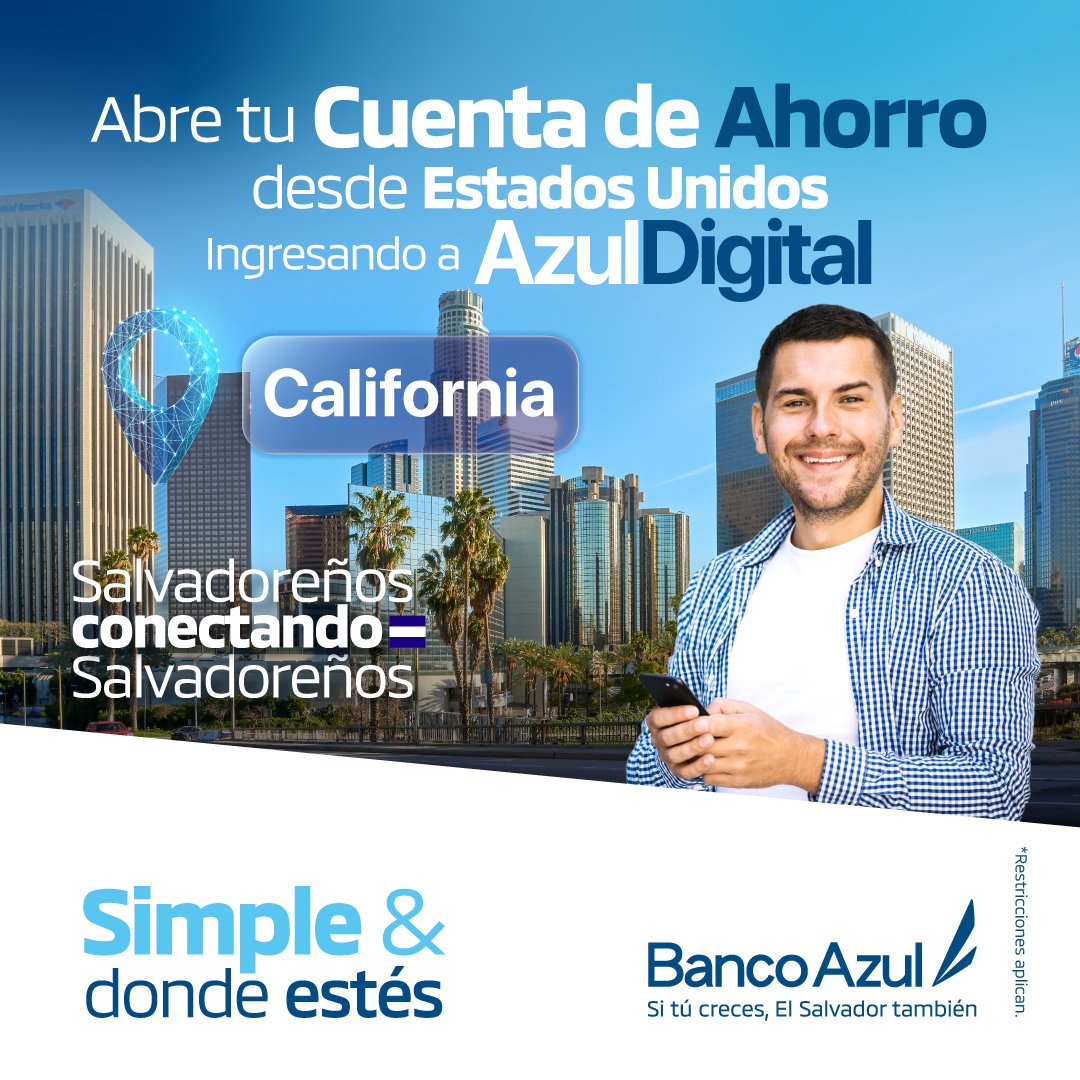 Banco_Azul's tweet photo. Salvadoreño en el Exterior, disfruta los beneficios de tener tus ahorros en El Salvador.

Abre tu Cuenta hoy, con la confianza y el respaldo de un Banco 100% salvadoreño. Tus depósitos están garantizados por el IGD. 

Conoce más aquí: https://t.co/zQnd3fcKhT https://t.co/uvKgoMPsCF