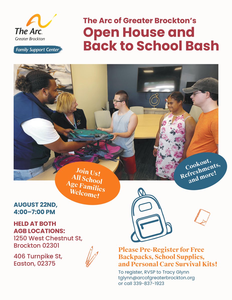 We hope everyone--especially families with school-aged children--is marking their calendars for the best end-of-summer party around, the AGB Back to School Bash! We'll also host a resource fair that same evening at our Brockton location!