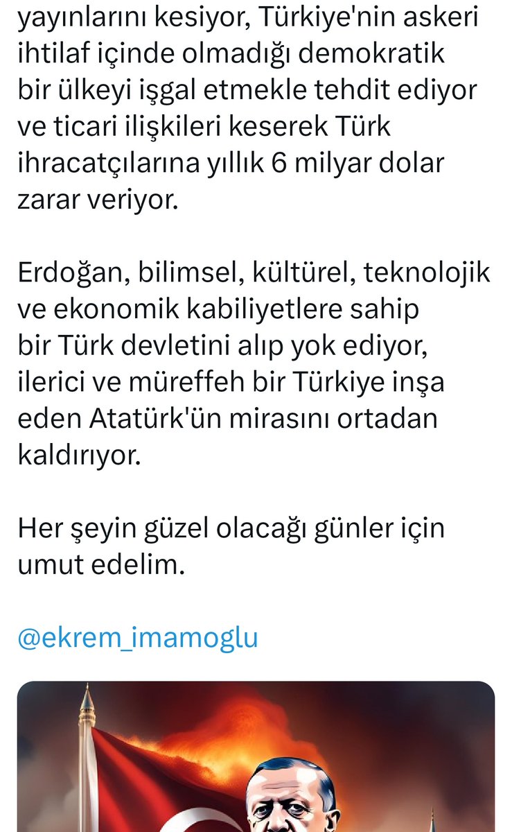 Saflar netleşiyor, susmaya devam mı?
İsrail Dışişleri Bakanı Yisrael Katz, Türkiye Cumhurbaşkanı Recep Tayyip Erdoğan’a “Sonu Saddam Hüseyin gibi olabilir” tehdidinde bulunmuştu.
Bugün TÜRKÇE TWİT atarak Erdoğan'ı eleştiren Katz, umudunu Ekrem İmamoğlu'na bağladığını açıkça yazdı