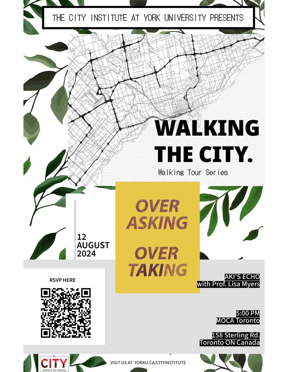 August 12! Don't miss "OVER ASKING, OVER TAKING"—a guided walking tour led by Prof. Lisa Myers. Experience her innovative audio and augmented reality walk, Overture for Sterling Road. Learn more here: moca.ca/exhibitions/li… Register below: