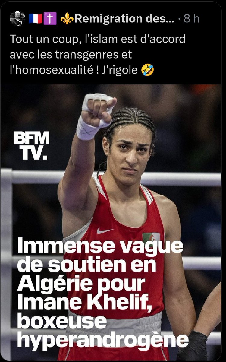 emylidy's tweet photo. Le racisme et l'islamophobie se réunissent dans ce tweet , que dieu vous maudisse 
#IstandWithImaneKhelif 
#Imane_Khelif 
#Paris2024 
#OlimpiadasParís2024 
#OlympicGamesParis2024 
#ImaneKhelif https://t.co/p8qIbaokfi