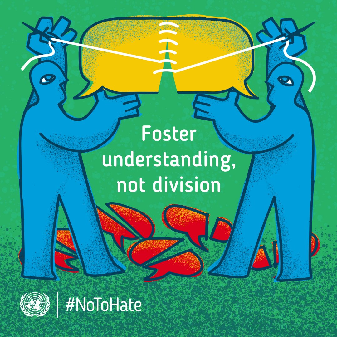 Words can be weapons.  Hate speech online can lead to violent atrocities in real life.  Through education, we can help take measures of prevention and say #NoToHate:  buff.ly/4aZbBax