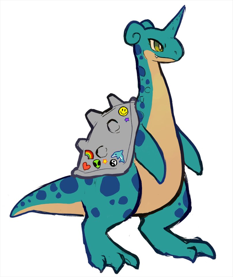 plush_pastry's tweet photo. LAPRAS dino!!  Their trainer is a little girl that decorates their shell with stickers :3 https://t.co/tff9rEICPy