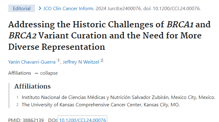 Estudio que destaca los desafíos que supone la evolución de la curación de variantes, así como la brecha actual en la representación de las poblaciones minoritarias. doi.org/10.1200/CCI.24…, participación del <a href="/incmnszmx/">INCMNSZ</a>, <a href="/yaninchavarri/">Yanin Chávarri</a> y cols.