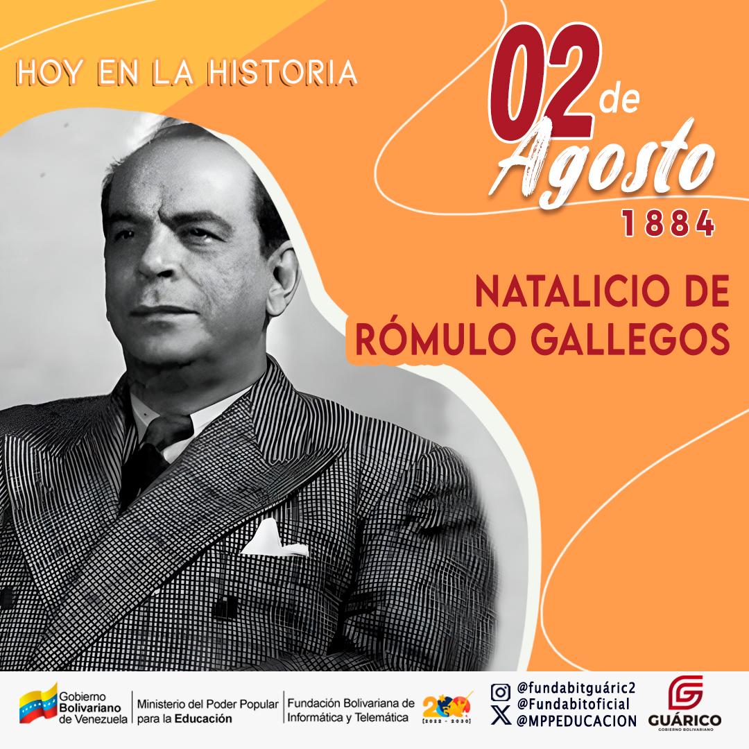 #HoyEnLaHistoria 
Celebramos el Natalicio del escritor caraqueño Rómulo Gallegos. Novelista venezolano más relevante del siglo XX, y uno de los más grandes literatos latinoamericanos de todos los tiempos.📖🪶🇻🇪

<a href="/NicolasMaduro/">Nicolás Maduro</a> <a href="/_LaAvanzadora/">Yelitze Santaella</a>
<a href="/Fundabit_/">FundabitOficial</a>

#MujeresPorLaPaz