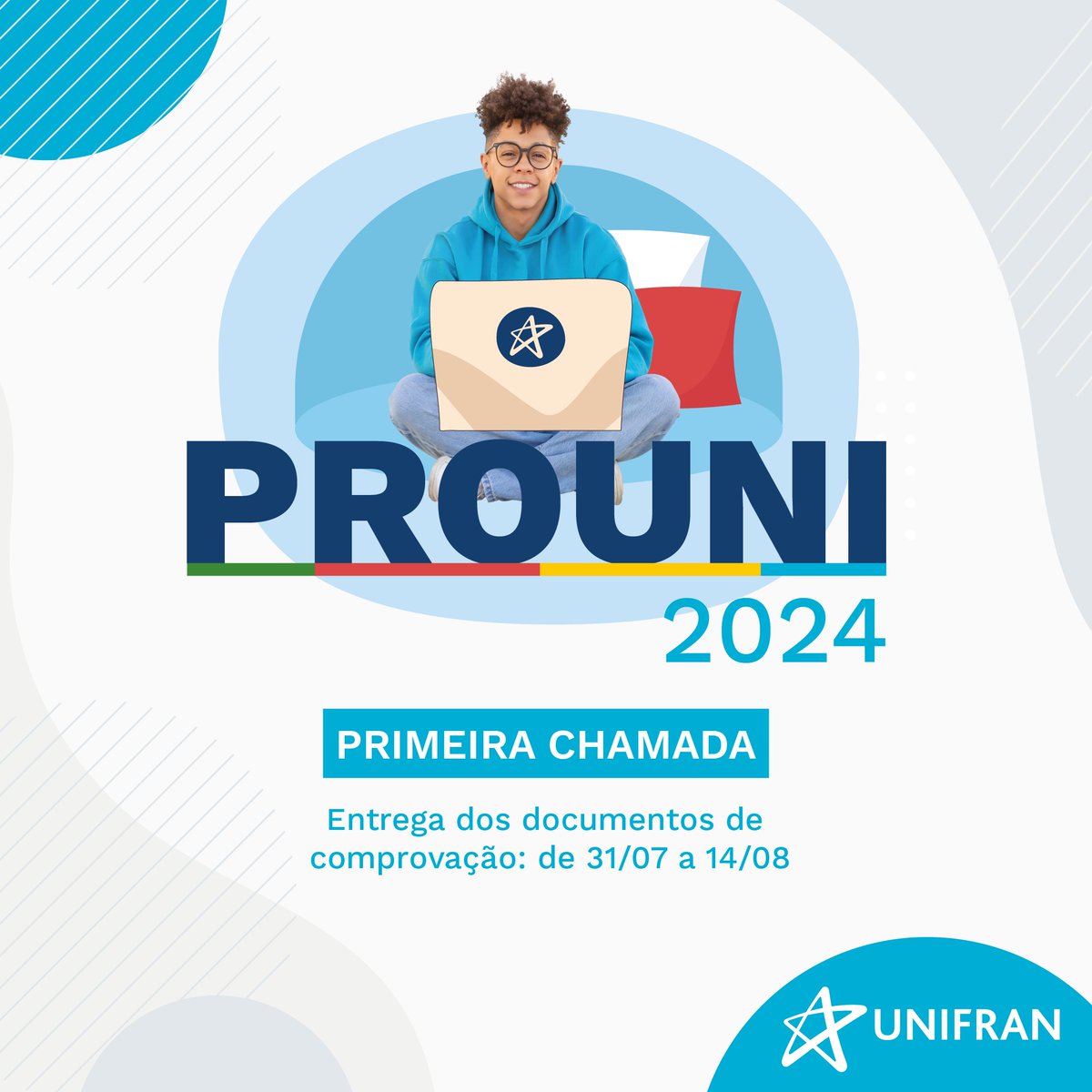 aUnifran's tweet photo. Saiu o resultado dos pré-selecionados na 1ª chamada do PROUNI 2024.2! 🎓📢 

Comprovação e entrega de documentos até 14/08. Não perca o prazo! 📚 Acesse link para mais informações: https://t.co/AaXA1Y2w6Z https://t.co/Y0E5YpvcrY
