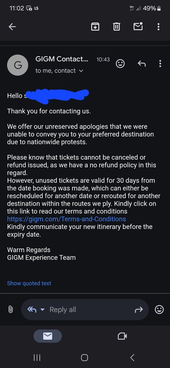 ShadrachYemi's tweet photo. @GIGMobility  God is Good motors  cancelled my trip n said no refund is that one bad policy https://t.co/HSLQibUrV7