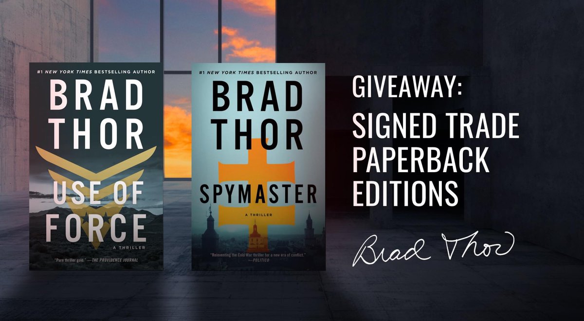 BradThor's tweet image. *** NEW PRIZE ALERT *** Sign up for my emails at bradthor.com/connect  for a chance to WIN signed copies of SPYMASTER and USE OF FORCE every week this month. Don't miss out! #BradThor #ThrillerBooks #Giveaway
