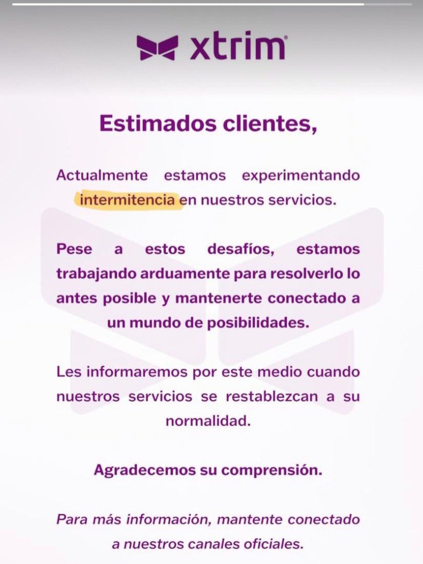 wilsonpsc's tweet photo. Adios #Xtrim dos días sin Internet. No es "intermitencia", es incapacidad empresarial. Hasta ahora, no indica cuándo resolverán este grave problema. Tendremos que emigrar a otra empresa más eficiente. #xtrimecuador #Xtrimtvcable #tvcable https://t.co/haCpe7cg0S