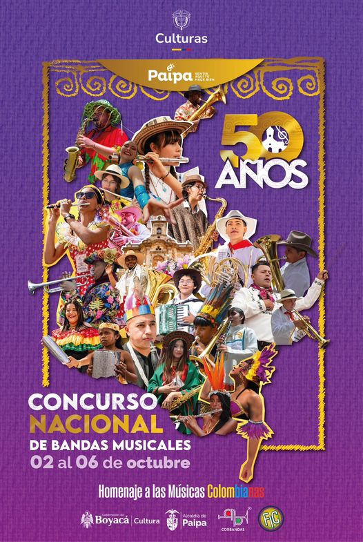 Afiche Oficial 50 Concurso Nacional de Bandas Musicales de Paipa - Patrimonio Cultural Inmaterial de la Nación 🇨🇴
Proyecto apoyado por
▶️ <a href="/mincultura/">MinCultura Colombia</a>  - Programa Nacional de Concertación Cultural
▶️ @GobBoya
▶️ <a href="/AlcaldiaDePaipa/">Alcaldía de Paipa</a>
¡Vivan las bandas!
#cnbmp50Años #bandasenpaipa2024