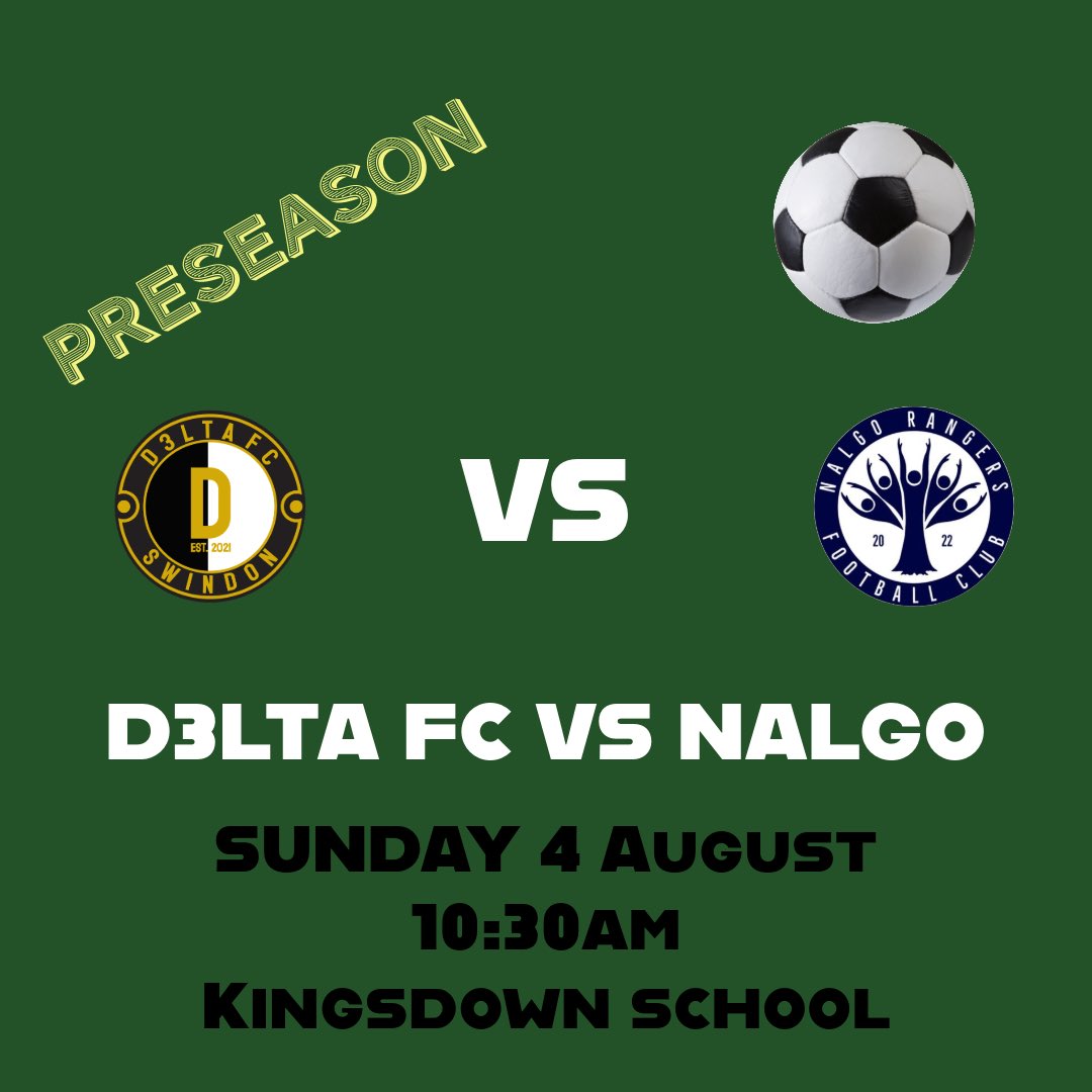 D3LTA FC (@fcd3lta) on Twitter photo We’re back babyyyyy
1st warm up game ready for the new season.
🆚 <a href="/NalgoRangers/">Nalgo Rangers ⭐️</a>
🏟️ Kingsdown School
⏰ 10:30am
📅 4 August 2024
#UTD #UpTheD3lta We’re back babyyyyy
1st warm up game ready for the new season.
🆚 <a href="/NalgoRangers/">Nalgo Rangers ⭐️</a>
🏟️ Kingsdown School
⏰ 10:30am
📅 4 August 2024
#UTD #UpTheD3lta