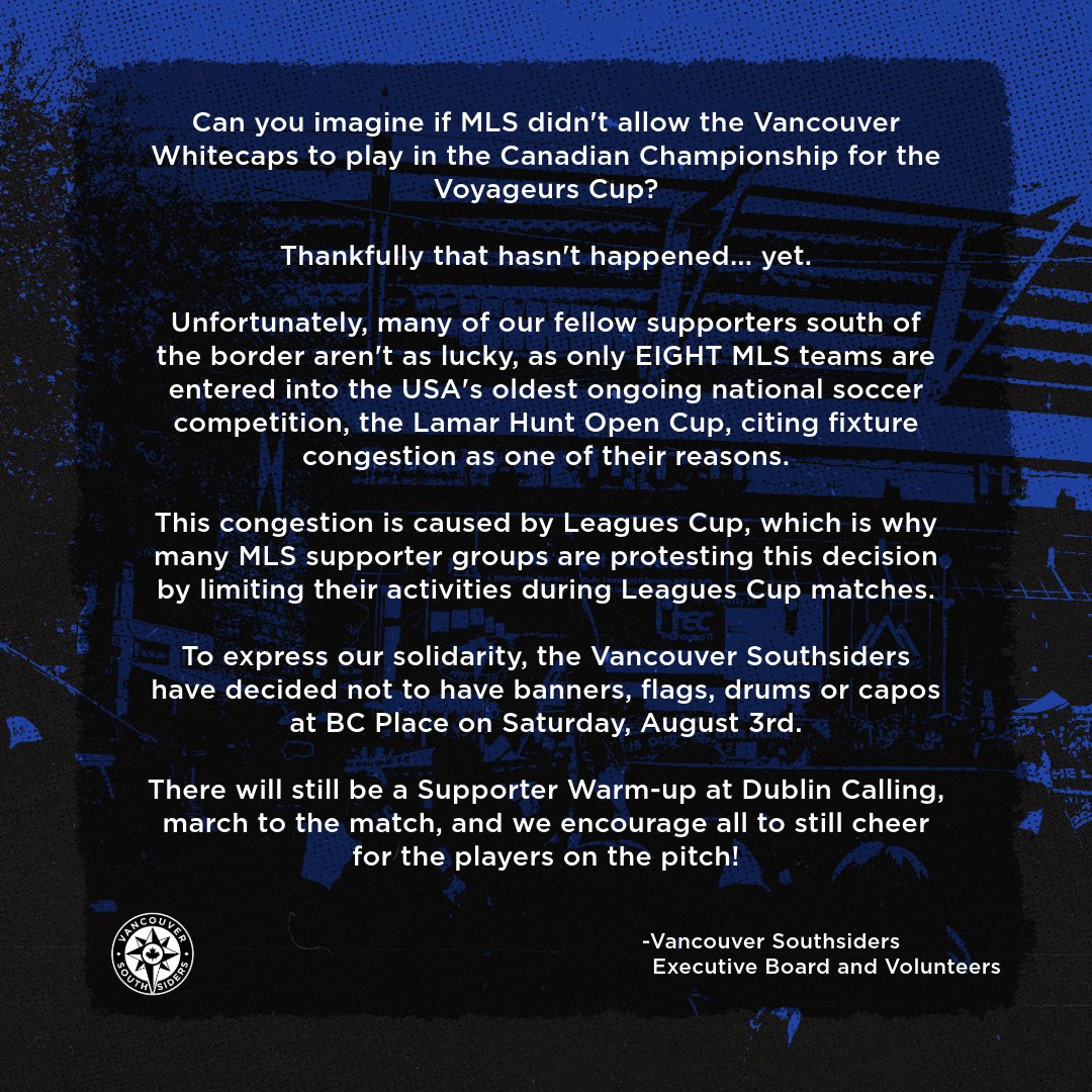 Southsiders's tweet photo. In solidarity with our friends south of the border, the Southside will look a little different for tomorrow's match.
#SaveTheCup #SaveUSOC https://t.co/WJOxNNLcz5