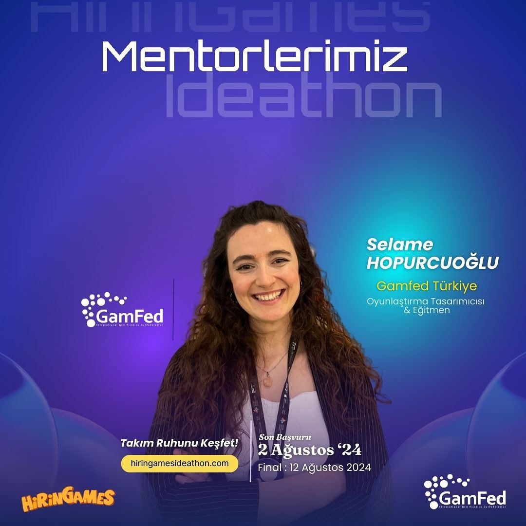 🎮 HirinGames Ideathon: Takım Ruhunu Keşfet! ❗📅 
Başvuru için SON SAATLER ❗
5-12 Ağustos tarihlerinde gerçekleşecek HirinGames Ideathon etkinliğimizde Gamfed Türkiye Gönüllülerinden Selame Hopurcuoğlu Yorulmaz da yer alıyor 🚀