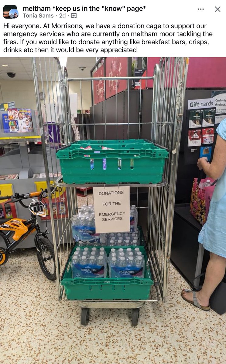This is a tremendously thoughtful gesture by <a href="/Morrisons/">Morrisons</a> Meltham store and, of course, the people who are contributing. While @wyfrs of course provides support to our crews who are tackling the moorland fire, these extras are well received. Crews will likely be there for a while