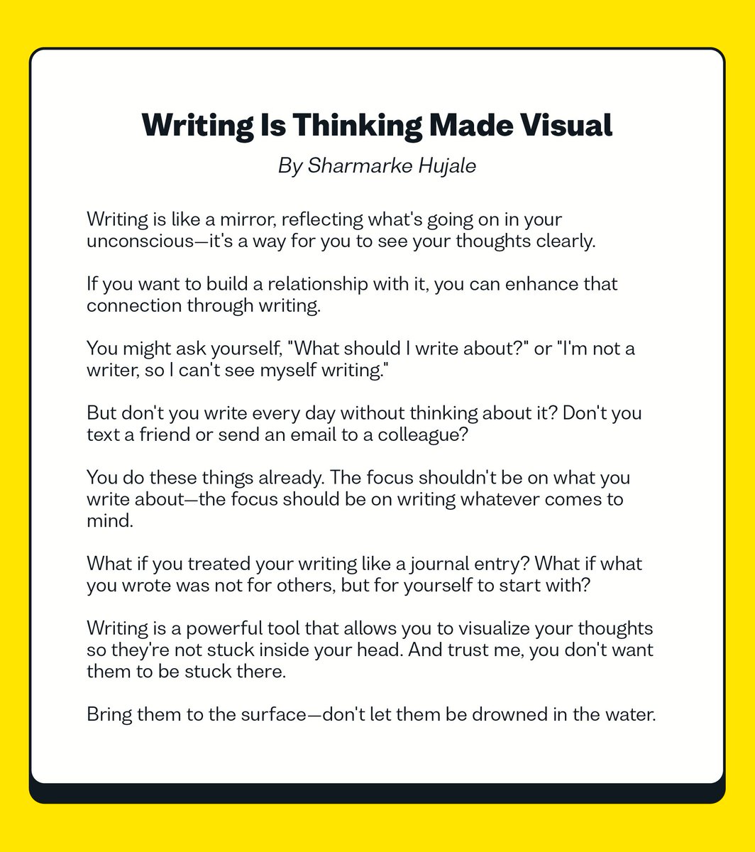 Refine your thinking through writing. By doing so, you give your thoughts a chance to mature, becoming clearer and more useful.

Here's my screenshot essay.