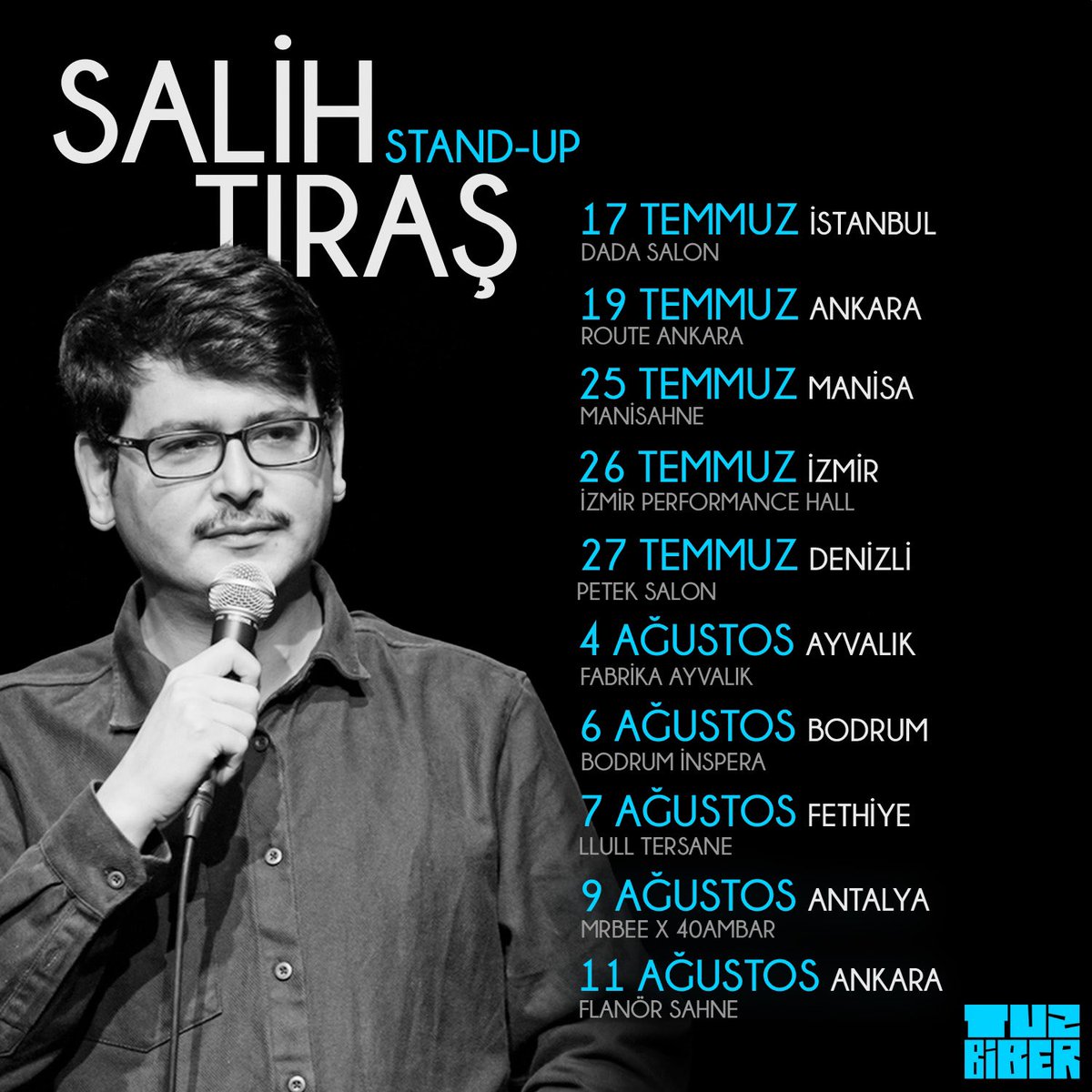 İnsta zortladığı için buraya atıyorum dostlar 
4 Ağustos Ayvalık 
6 Ağustos Bodrum 
7 Ağustos Fethiye 
9 Ağustos Antalya 
Gösterilerim var. Benim için de küçük bir tatil olacak. Tatildeyseniz ya da buralarda yaşıyorsanız beklerim 🙏🏻 
Biletler 
tuzbiberstandup.com/sovlar/tum-seh…