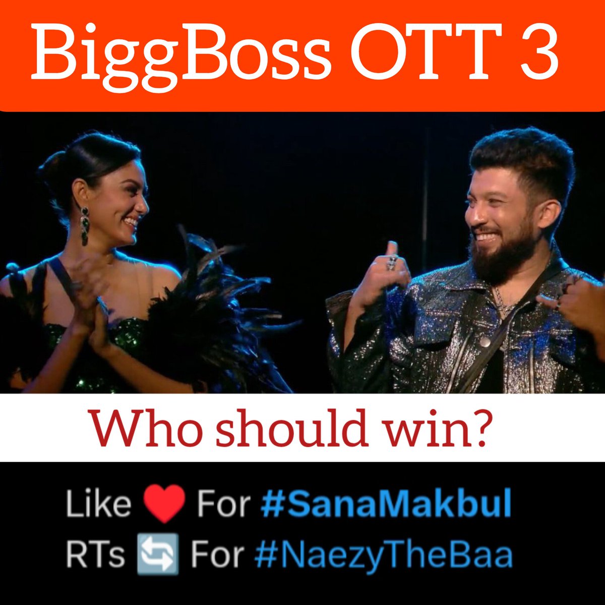 Shubham2040's tweet photo. Who should win? 🏆

#BiggBossOTT3Finale #SanaMakbulIsTheBoss #NaezyThaBaa #Sanamakbul #JioCinema #BiggBossOOT3 #winner https://t.co/JZ5hVKSpeM