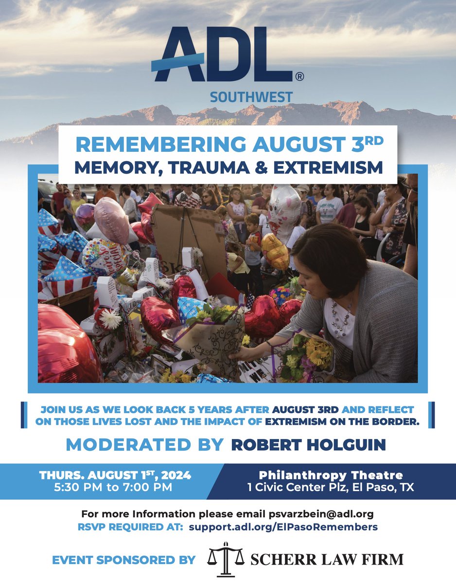 Thank you <a href="/RobertKFOX14/">Robert Holguin</a>, <a href="/BobMooreNews/">Bob Moore</a> CEO of <a href="/elpasomatters/">El Paso Matters</a>, sponsor <a href="/ScherrLawFirm/">Scherr Law Firm</a> &amp; everyone who joined us to remember those lost &amp; continue to heal 5 years later. Grateful we are part of the El Paso community, united in the fight against hate, violence &amp; extremism.