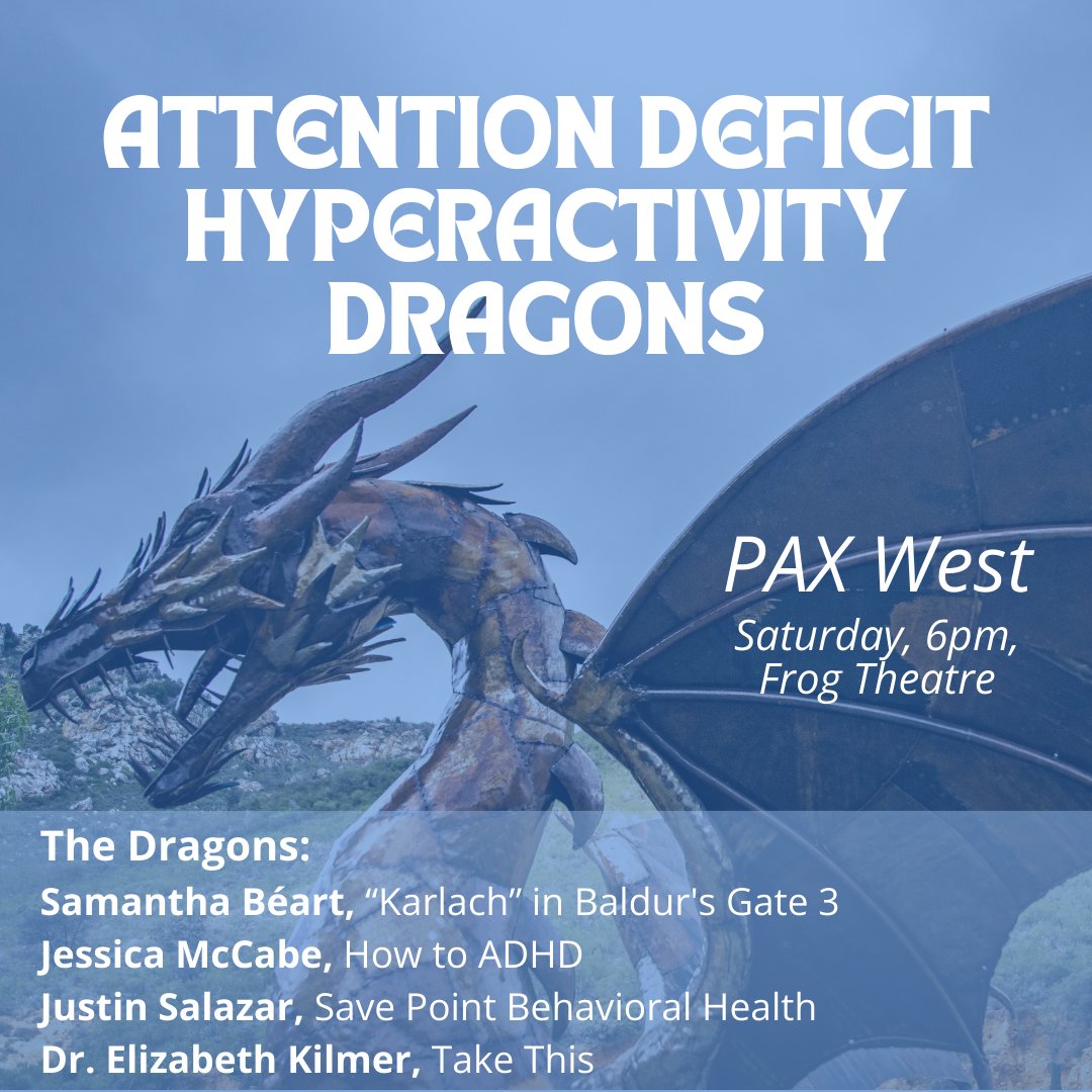 Dr. Elizabeth Kilmer @PAX West (@doctorkilmer) on Twitter photo In less than a month, I'll be joining <a href="/SamanthaBeart/">Samantha Béart is cooking…</a>, <a href="/HowtoADHD/">Jessica McCabe</a>, and @Justinsal22 on stage at #PAXWest with this group to talk all things #ADHD & #DnD. Let us know what questions you have! In less than a month, I'll be joining <a href="/SamanthaBeart/">Samantha Béart is cooking…</a>, <a href="/HowtoADHD/">Jessica McCabe</a>, and @Justinsal22 on stage at #PAXWest with this group to talk all things #ADHD & #DnD. Let us know what questions you have!