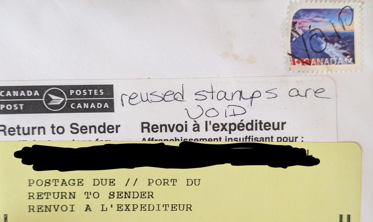 cybersmithIO's tweet photo. Had to RVSP by post. I peeled off a permanent stamp from the set I bought from @canadapostcorp many years ago. Brand new, never been used, and supposed to be acceptable any time in the future. It had no cancellation marks, but they claim it was reused.
@canadaposthelps https://t.co/SlAgDiRIRx